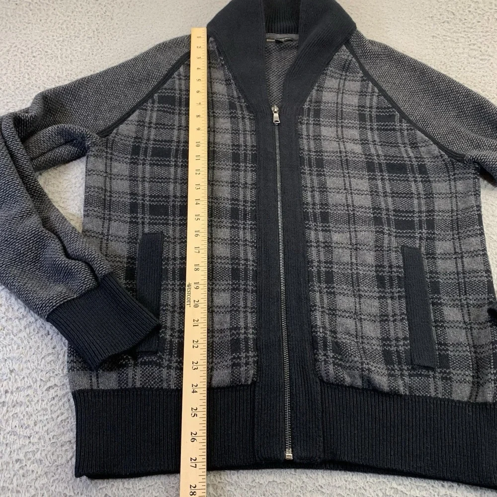 Banana Republic Knit Sweater Mens Large Full Zip Shawl Collar Black Plaid Casual